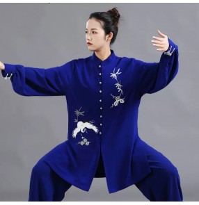 Blue Tai Chi clothing chinese kung fu uniforms for women and men embroidery breathable Martial arts Wushu competition performance suit for unisex